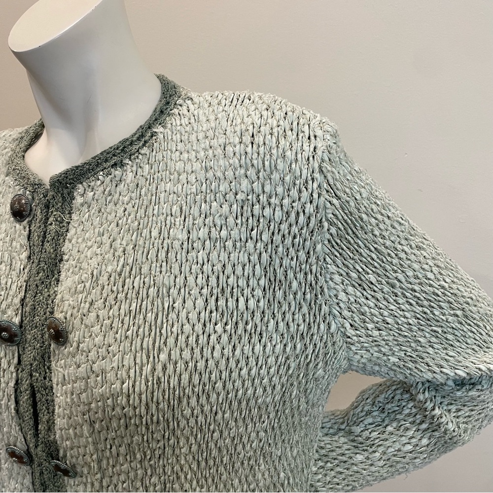 ESTELLE Vintage 80s Sea Foam Green Woven Cardigan Sweater Art to Wear - Picture 5 of 9